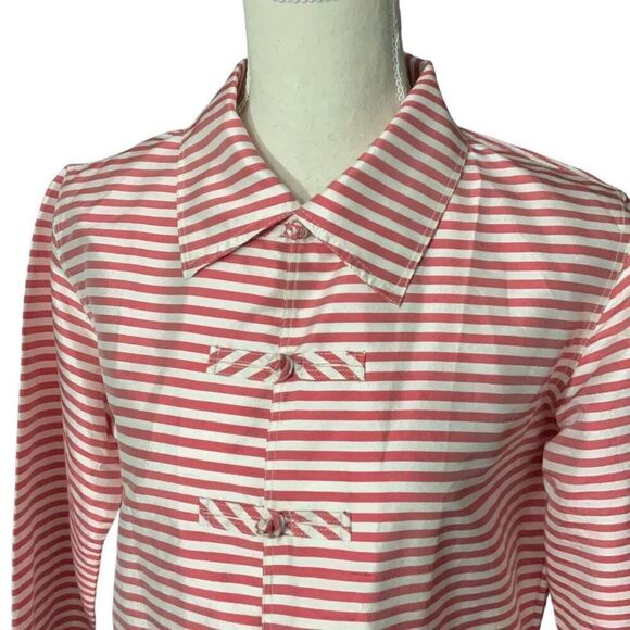 Indo Chic Silk Red White Striped Frog Closure Jacket Long Sleeve Collared Sz XS - Picture 2 of 6